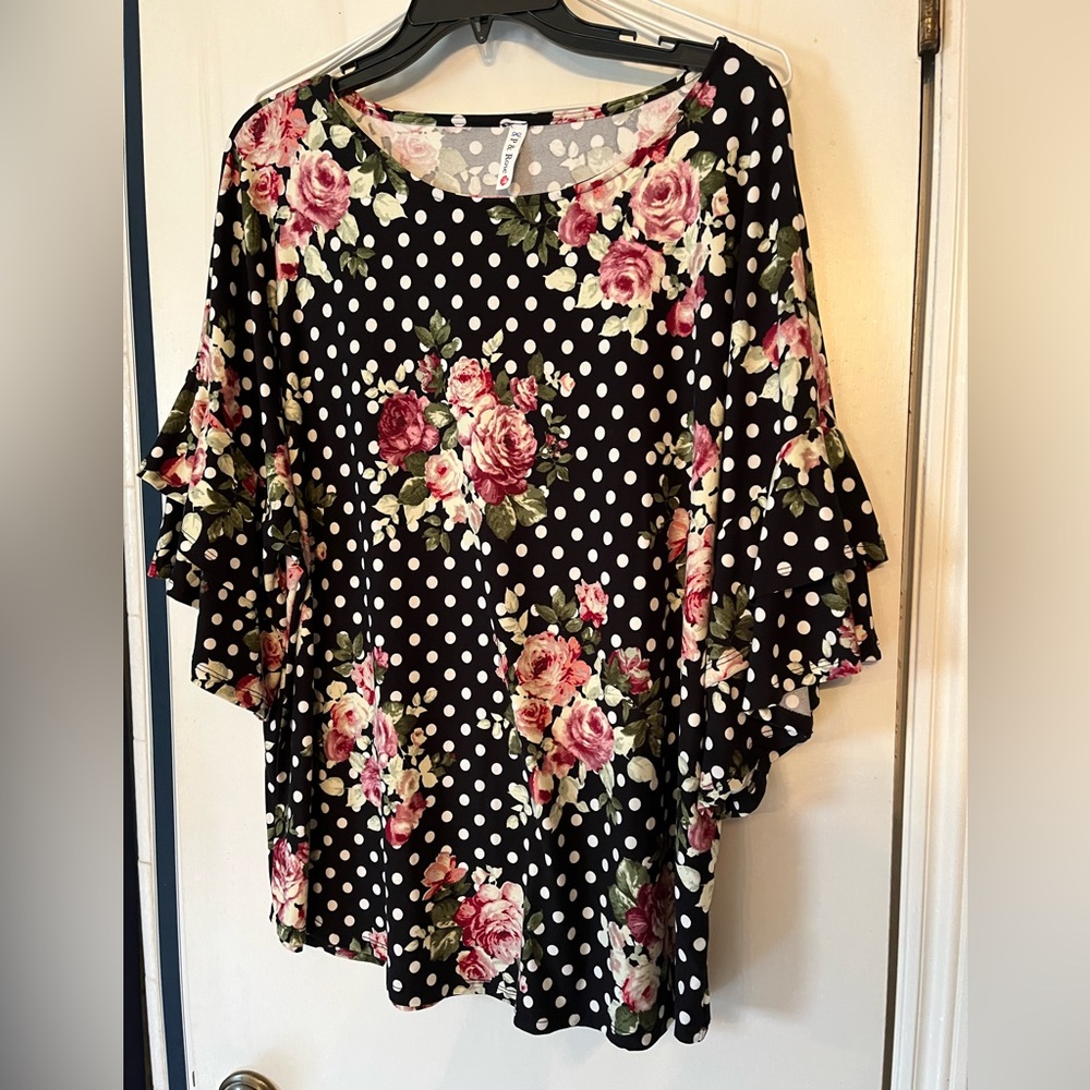 P & Rose Polka Dot/Floral shirt XL